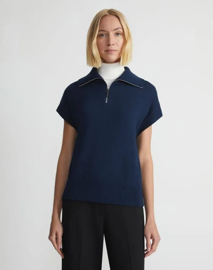 Ready To Wear CottonSilk Tape Half Zip Sweater Midnight Blue Lafayette 148 New York Sweaters and Knits