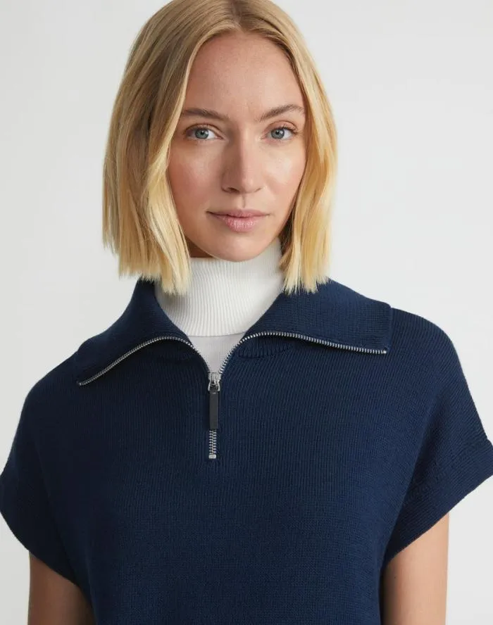 Ready To Wear CottonSilk Tape Half Zip Sweater Midnight Blue Lafayette 148 New York Sweaters and Knits