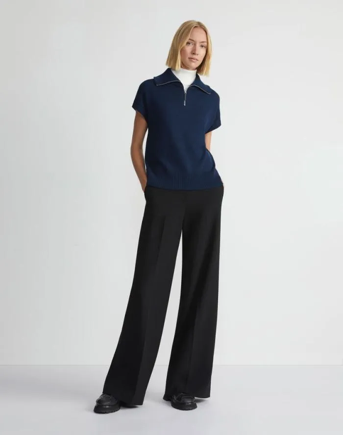 Ready To Wear CottonSilk Tape Half Zip Sweater Midnight Blue Lafayette 148 New York Sweaters and Knits
