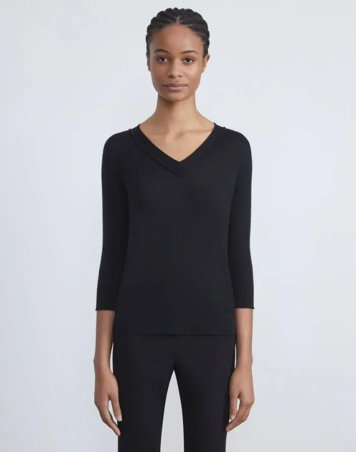Ready To Wear Fine Gauge Cashmere VNeck Sweater Black Lafayette 148 New York Sweaters and Knits