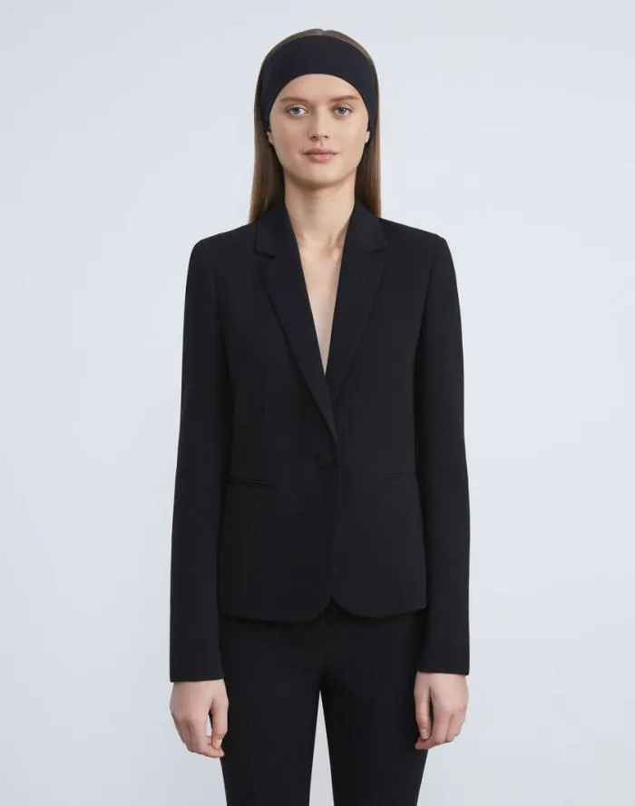 Ready To Wear Finesse Crepe Single Button Blazer Black Lafayette 148 New York Jackets and Blazers