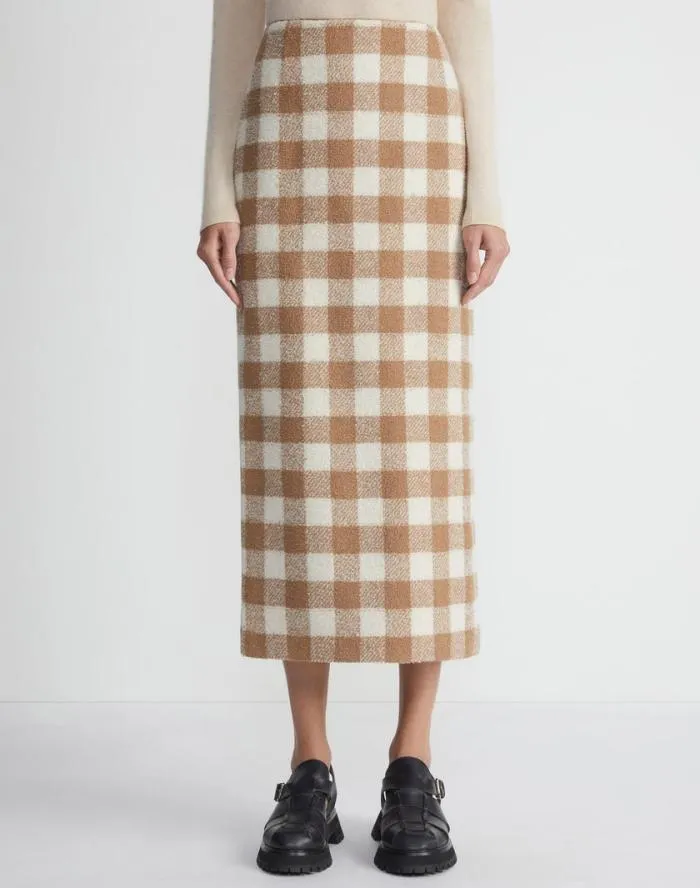 Ready To Wear Gingham Wool Maxi Pencil Skirt Camel Multi Lafayette 148 New York Skirts