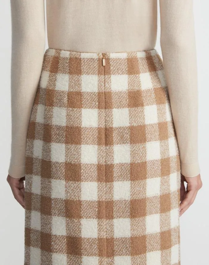 Ready To Wear Gingham Wool Maxi Pencil Skirt Camel Multi Lafayette 148 New York Skirts