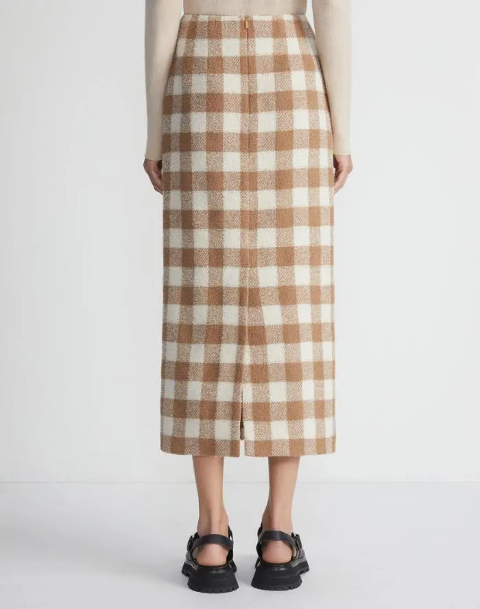 Ready To Wear Gingham Wool Maxi Pencil Skirt Camel Multi Lafayette 148 New York Skirts