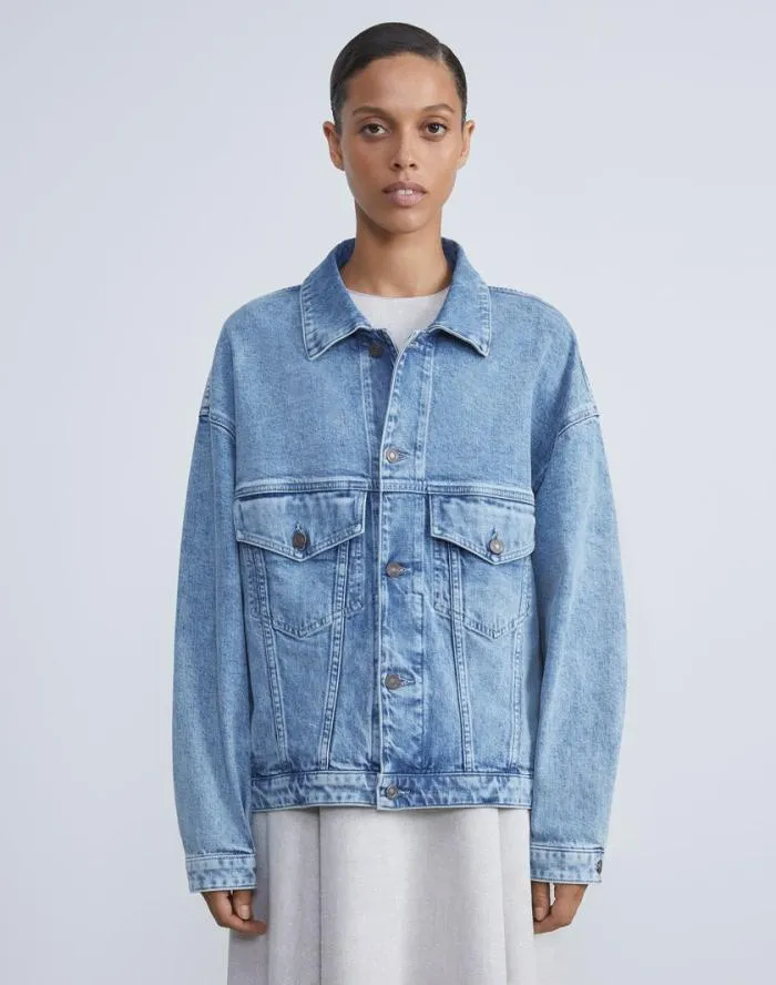 Ready To Wear L148 Denim Oversized Jacket Stonewash Blue Lafayette 148 New York Jackets and Blazers