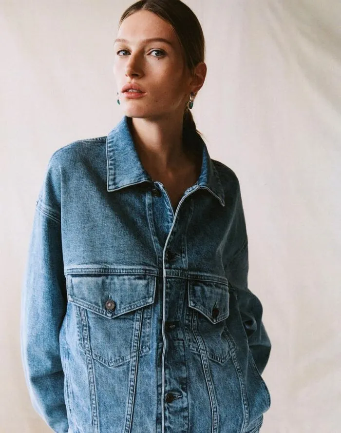 Ready To Wear L148 Denim Oversized Jacket Stonewash Blue Lafayette 148 New York Jackets and Blazers