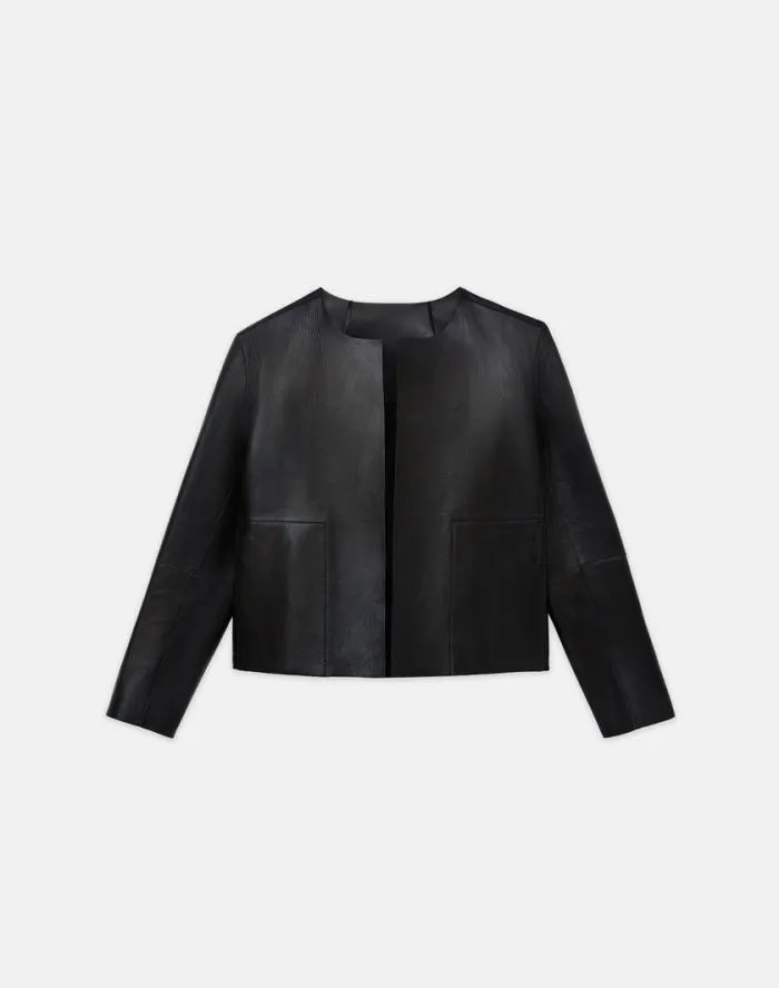 Ready To Wear Nappa Leather Collarless Open Front Jacket Black Lafayette 148 New York Leathers and Suedes Ready To Wear Nappa Leather Collarless Open Front Jacket Black Lafayette 148 New York Leathers and Suedes