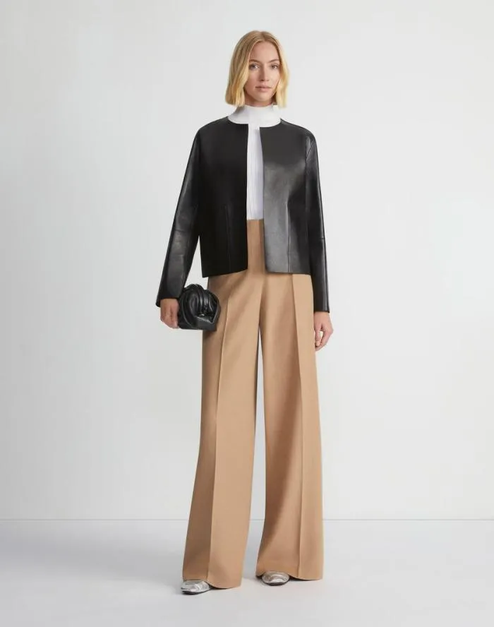 Ready To Wear Nappa Leather Collarless Open Front Jacket Black Lafayette 148 New York Leathers and Suedes