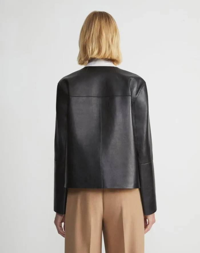 Ready To Wear Nappa Leather Collarless Open Front Jacket Black Lafayette 148 New York Leathers and Suedes