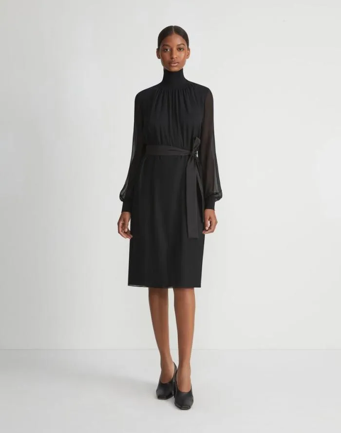 Ready To Wear Opaque and Sheer Silk Turtleneck Dress Black Lafayette 148 New York Dresses Ready To Wear Opaque and Sheer Silk Turtleneck Dress Black Lafayette 148 New York Dresses