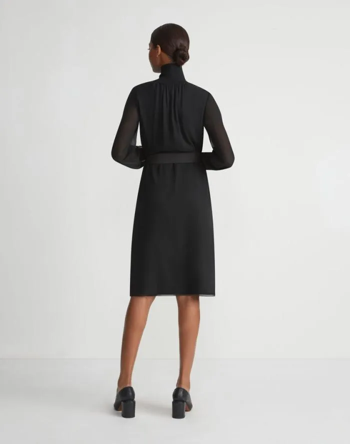 Ready To Wear Opaque and Sheer Silk Turtleneck Dress Black Lafayette 148 New York Dresses Ready To Wear Opaque and Sheer Silk Turtleneck Dress Black Lafayette 148 New York Dresses