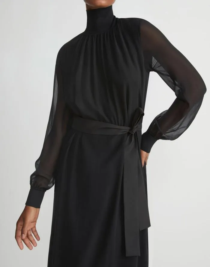 Ready To Wear Opaque and Sheer Silk Turtleneck Dress Black Lafayette 148 New York Dresses Ready To Wear Opaque and Sheer Silk Turtleneck Dress Black Lafayette 148 New York Dresses