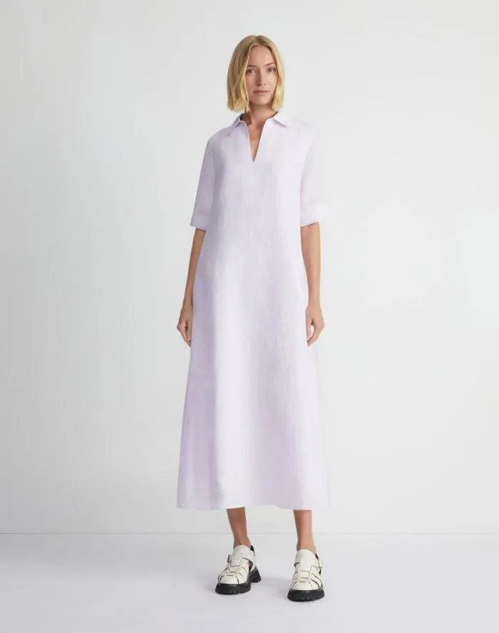 Ready To Wear Organic Linen Short Sleeve Popover Dress Dried Blossom Melange Lafayette 148 New York Dresses