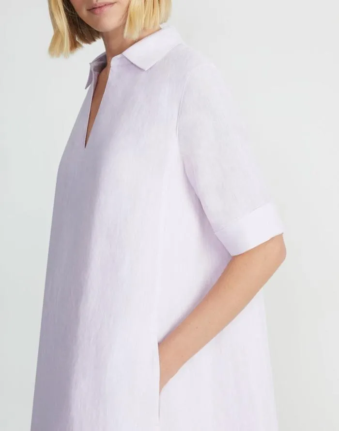 Ready To Wear Organic Linen Short Sleeve Popover Dress Dried Blossom Melange Lafayette 148 New York Dresses