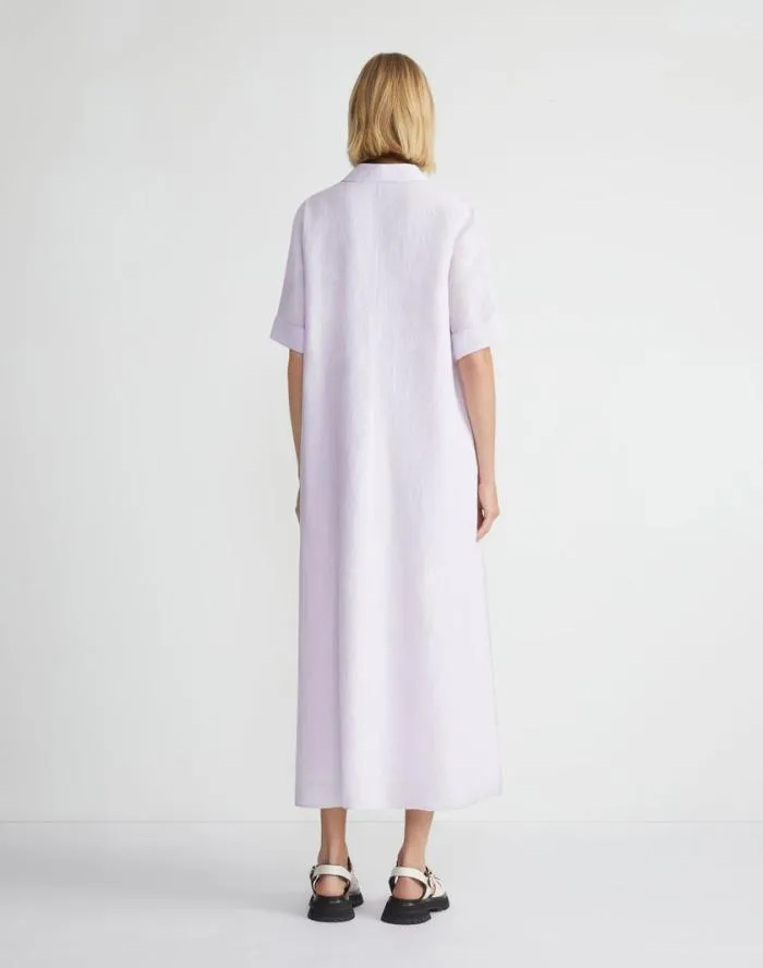 Ready To Wear Organic Linen Short Sleeve Popover Dress Dried Blossom Melange Lafayette 148 New York Dresses