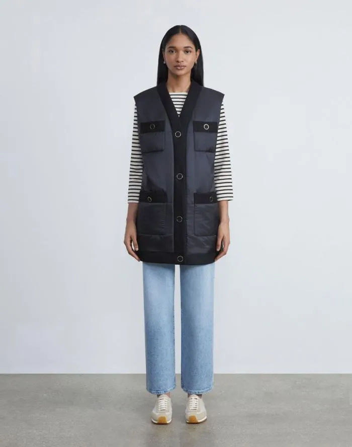 Ready To Wear Regenerated Poly Tech Quilted Vest Black Lafayette 148 New York Jackets and Blazers