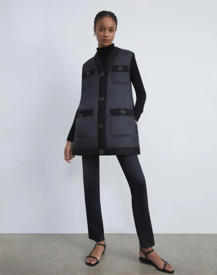 Ready To Wear Regenerated Poly Tech Quilted Vest Black Lafayette 148 New York Jackets and Blazers