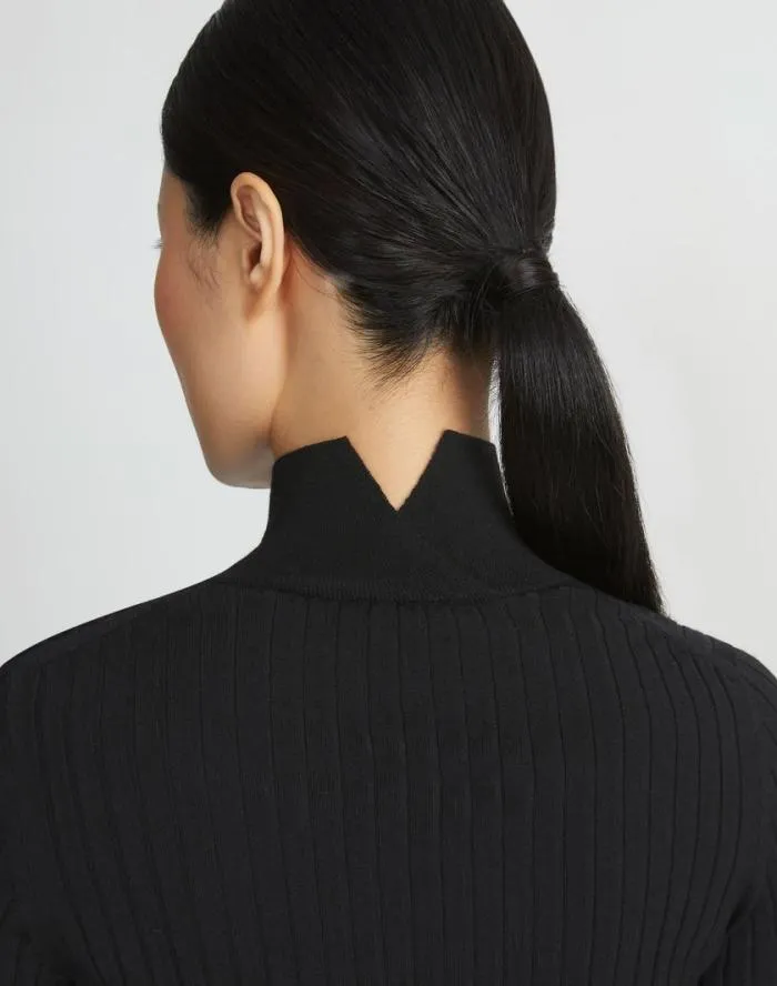 Ready To Wear Responsible Fine Gauge Merino Ribbed Mockneck Sweater Black Lafayette 148 New York Sweaters and Knits
