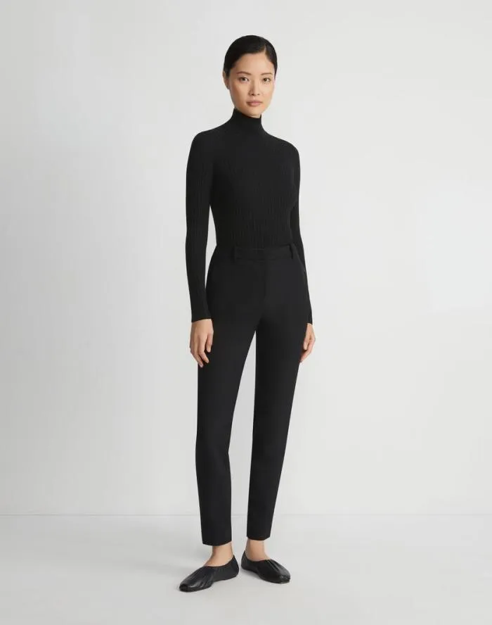 Ready To Wear Responsible Fine Gauge Merino Ribbed Mockneck Sweater Black Lafayette 148 New York Sweaters and Knits