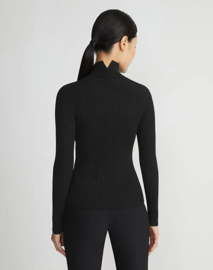Ready To Wear Responsible Fine Gauge Merino Ribbed Mockneck Sweater Black Lafayette 148 New York Sweaters and Knits