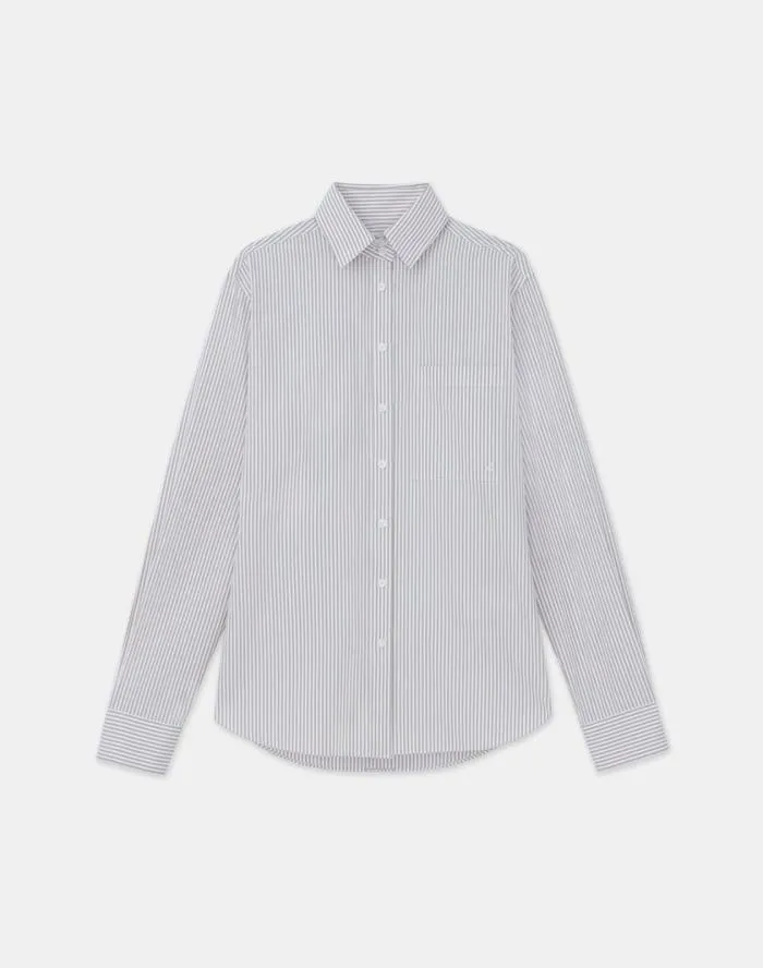 Ready To Wear Stripe Cotton High Collar Shirt Oat Multi Lafayette 148 New York Blouses and Shirts