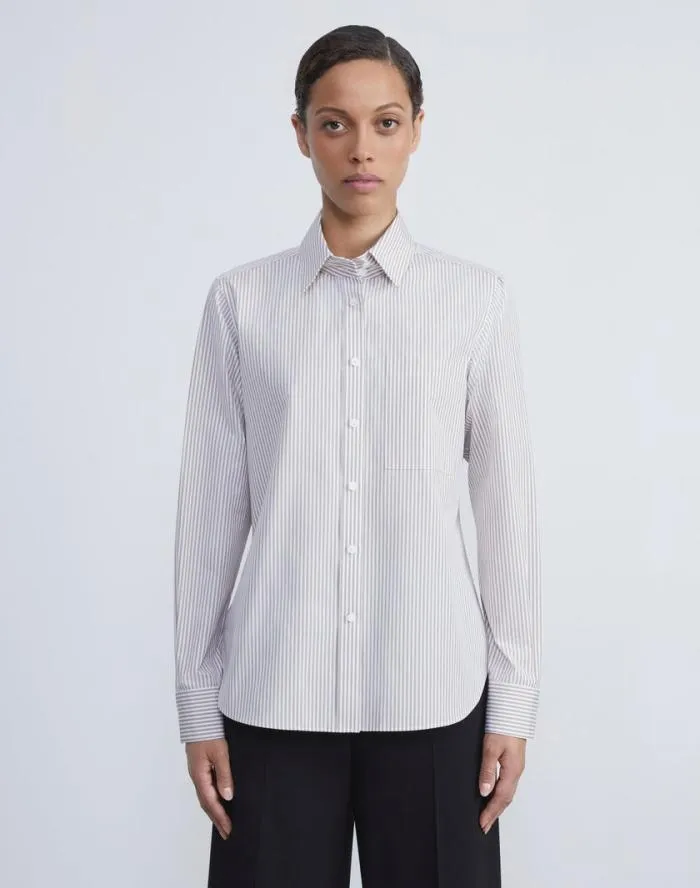 Ready To Wear Stripe Cotton High Collar Shirt Oat Multi Lafayette 148 New York Blouses and Shirts