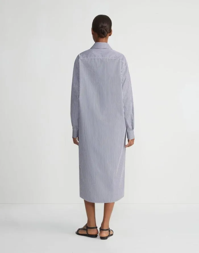Ready To Wear Stripe Cotton Poplin Button Sleeve Oversized Shirtdress Midnight Blue Multi Lafayette 148 New York Dresses