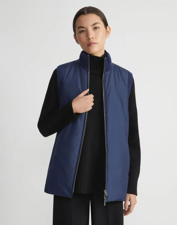 Ready To Wear Wool Knit and Recycled Poly Quilted Reversible Vest Midnight Blue Lafayette 148 New York Jackets and Blazers