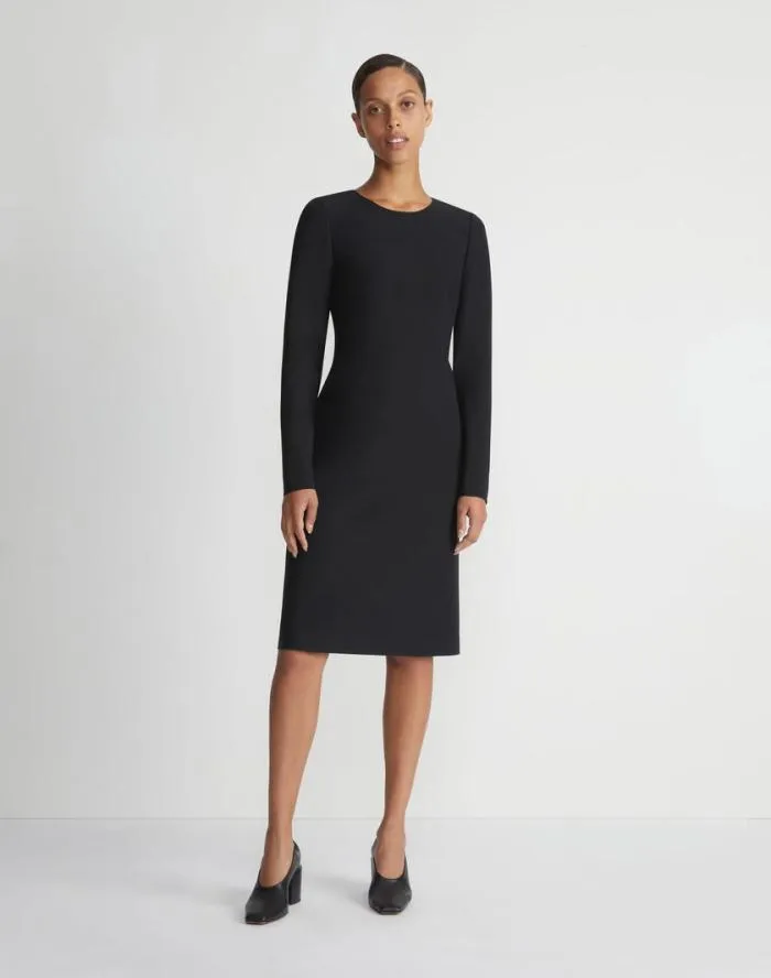 Ready To Wear WoolSilk Crepe Long Sleeve Sheath Dress Black Lafayette 148 New York Dresses