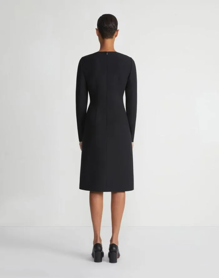 Ready To Wear WoolSilk Crepe Long Sleeve Sheath Dress Black Lafayette 148 New York Dresses