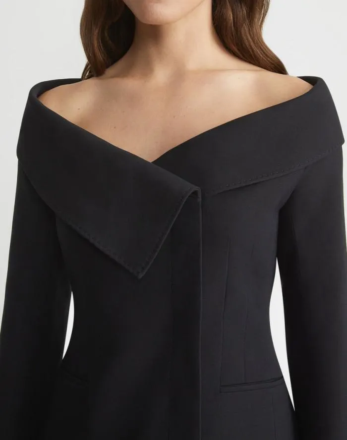 Ready To Wear WoolSilk Crepe Portrait Collar Jacket Black Lafayette 148 New York Jackets and Blazers