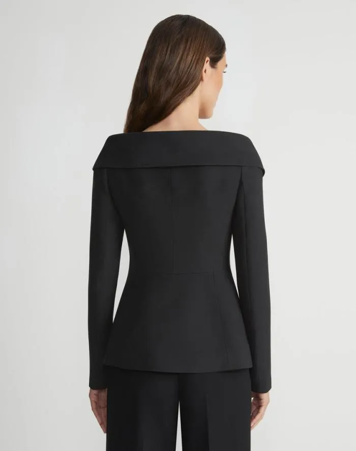 Ready To Wear WoolSilk Crepe Portrait Collar Jacket Black Lafayette 148 New York Jackets and Blazers