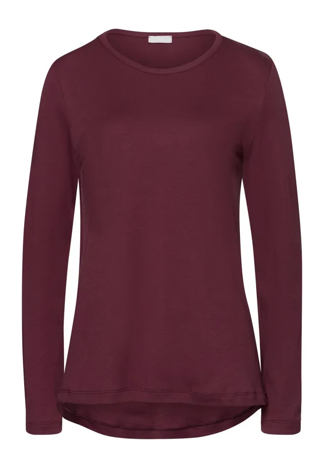 Relaxed Round Neck Cotton Top Deep Maroon Women HANRO Pajama Tops