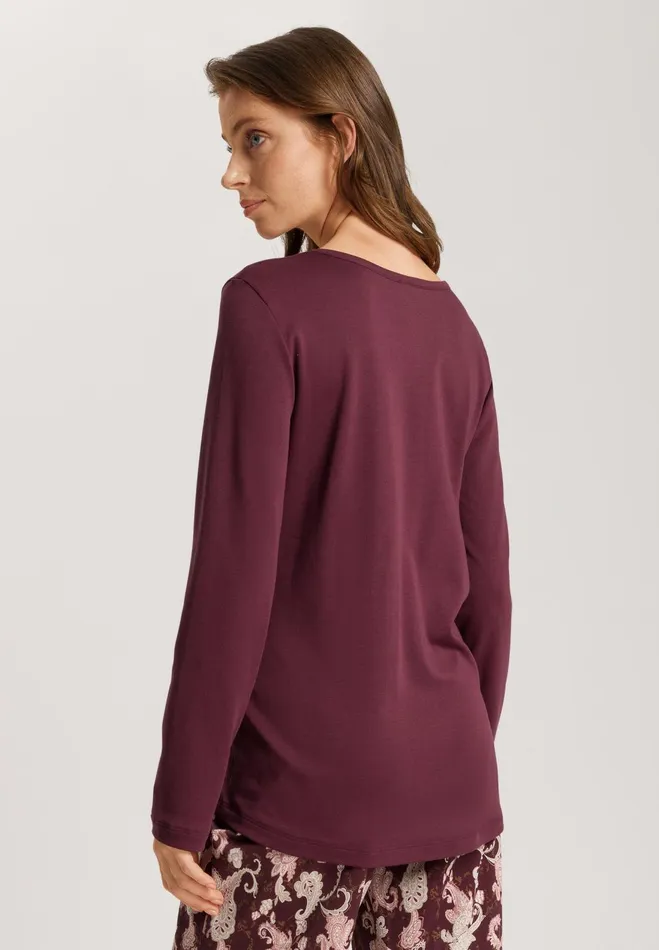 Relaxed Round Neck Cotton Top Deep Maroon Women HANRO Pajama Tops