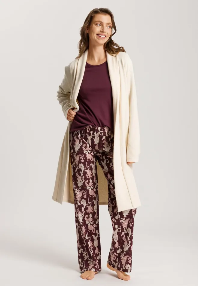 Relaxed Round Neck Cotton Top Deep Maroon Women HANRO Pajama Tops