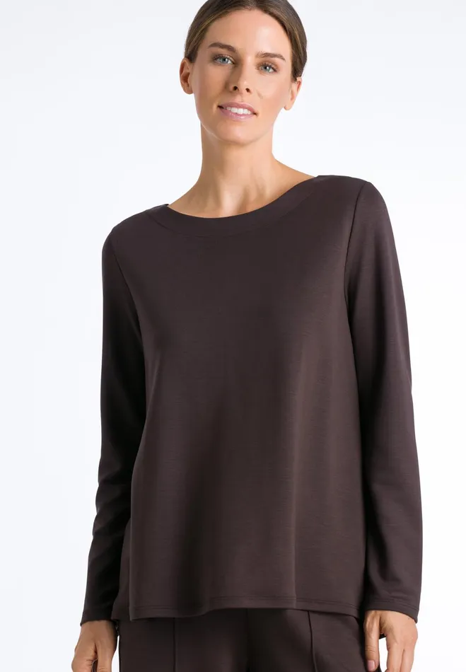 Relaxed Round Neck Tencel Top Black Coffee Women HANRO Pajama Tops