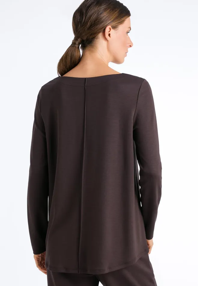 Relaxed Round Neck Tencel Top Black Coffee Women HANRO Pajama Tops