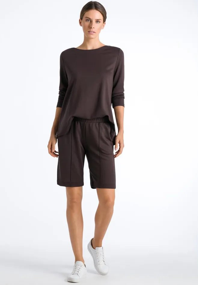 Relaxed Round Neck Tencel Top Black Coffee Women HANRO Pajama Tops