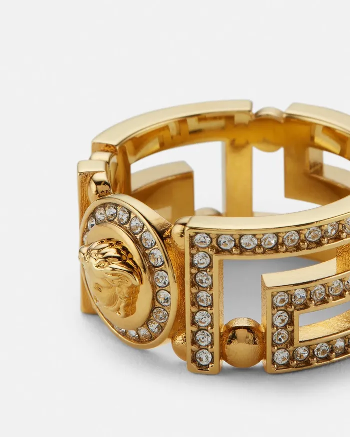 Rings WomenMen Versace Crystal Medusa Greca Ring Gold
