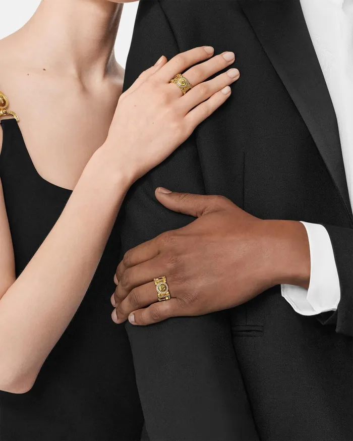 Rings WomenMen Versace Crystal Medusa Greca Ring Gold