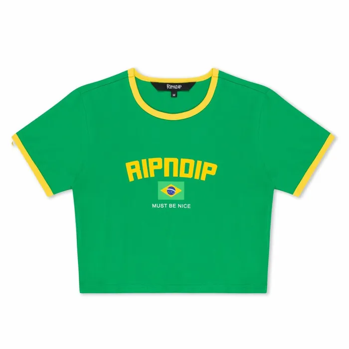 Ripndip Brazil Cropped Ringer Tee GreenYellow Womens