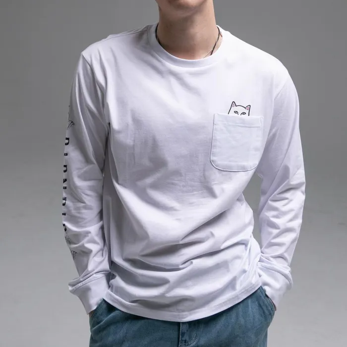 Ripndip Lord Nermal LS Pocket Tee White Long Sleeve Tees Ripndip Lord Nermal LS Pocket Tee White Long Sleeve Tees