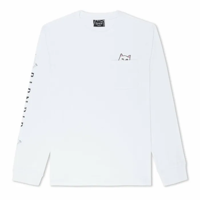 Ripndip Lord Nermal LS Pocket Tee White Long Sleeve Tees Ripndip Lord Nermal LS Pocket Tee White Long Sleeve Tees