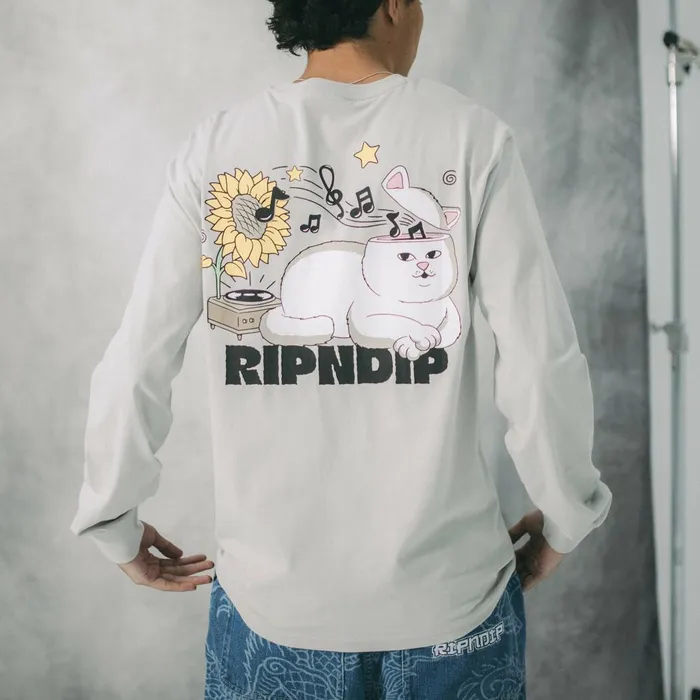 Ripndip No Music No Life Long Sleeve Grey Long Sleeve Tees Ripndip No Music No Life Long Sleeve Grey Long Sleeve Tees