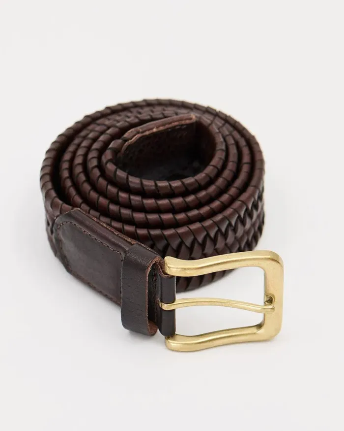 RWandCO Belts and Suspenders Leather Braided Belt Brown 8211 Men