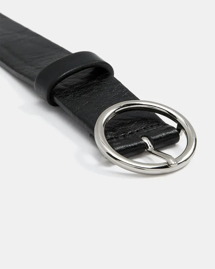 RWandCO Belts Leather Belt With Round Buckle Black 8211 Women RWandCO Belts Leather Belt With Round Buckle Black 8211 Women
