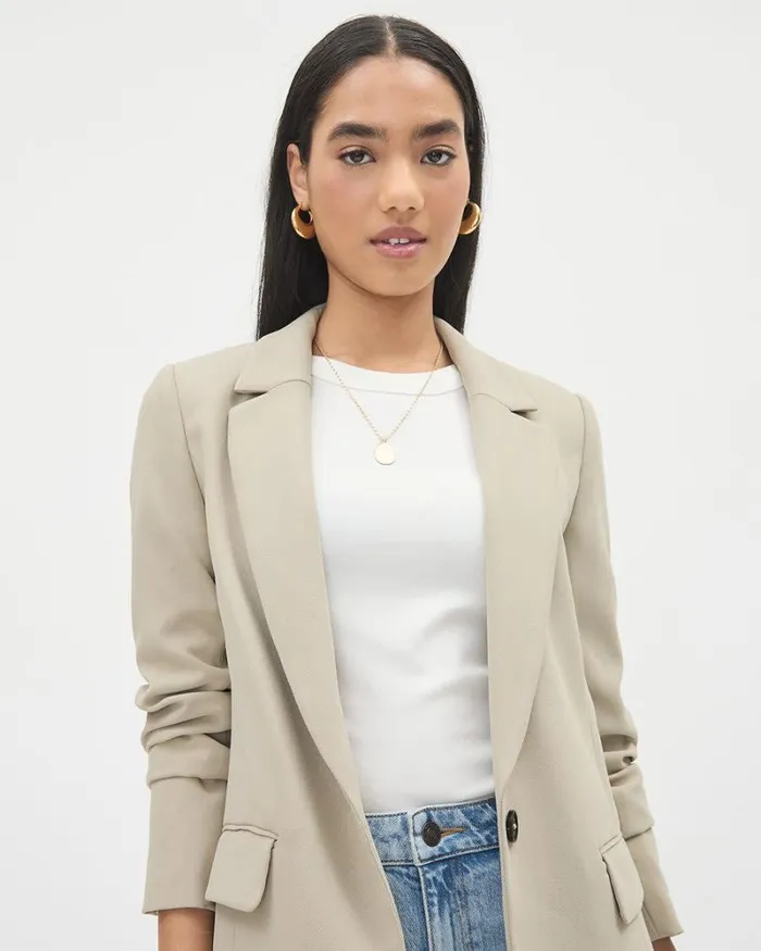 RWandCO Blazers Loose OneButton Crepe Blazer Pure Cashmere 8211 Women RWandCO Blazers Loose OneButton Crepe Blazer Pure Cashmere 8211 Women