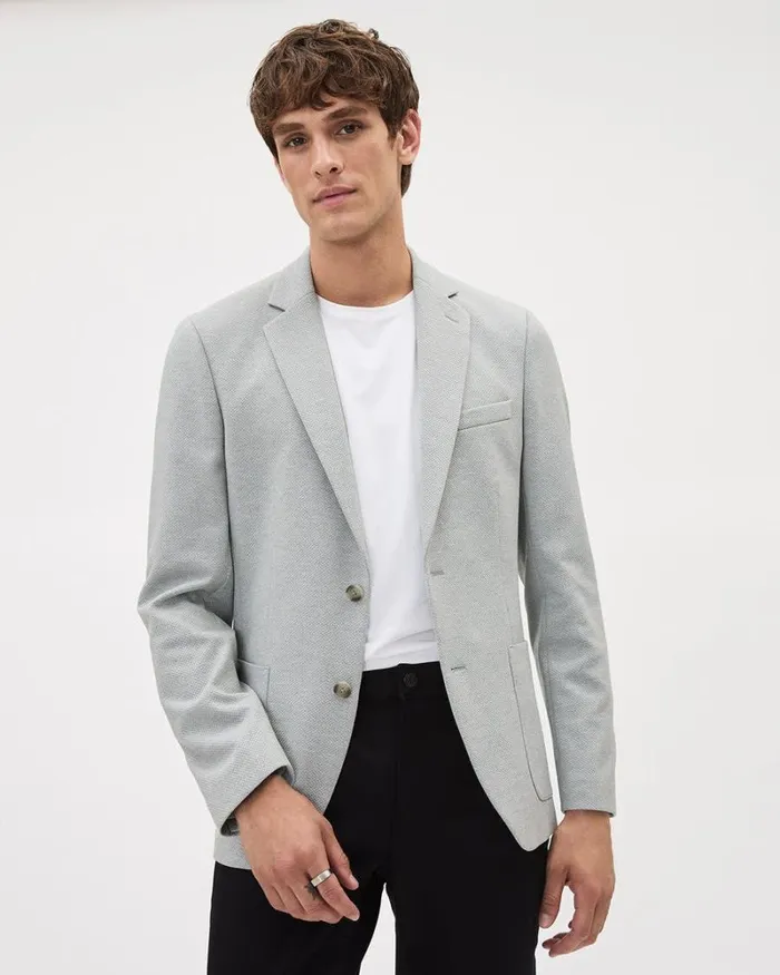 RWandCO Blazers SlimFit Textured Knit Blazer Light Grey 8211 Men