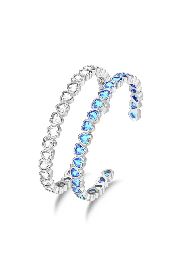 RWandCO Bracelets and Rings ClassicharmsGold Heart Shaped Zirconia Bangle Bracelet Set Silver 8211 Women