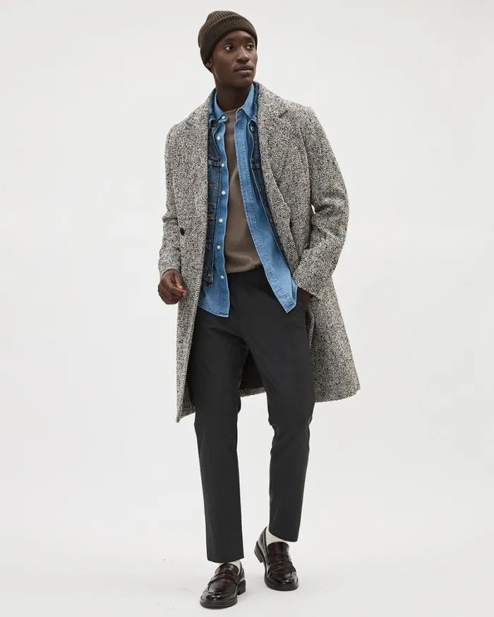 RWandCO Coats and Jackets Classic DoubleBreasted Tweed Coat Black And White 8211 Men RWandCO Coats and Jackets Classic DoubleBreasted Tweed Coat Black And White 8211 Men
